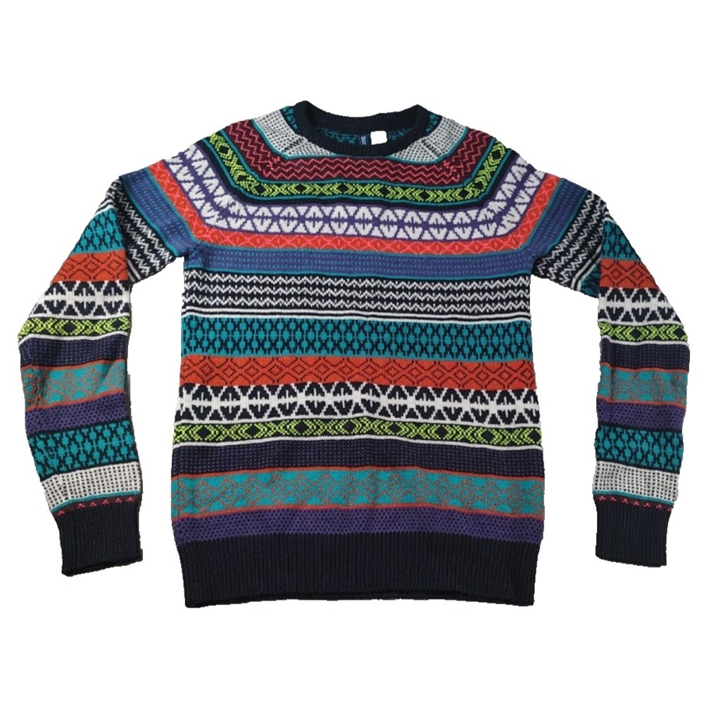 H&M Divided Fair Isle Nordic Sweater Multicolor Wool Blend Knit Women Nordic S